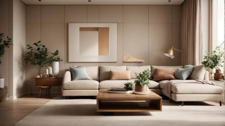 Sala de estar compacta com mesa de canto multifuncional, destacando seu design prático e elegante para economizar espaço.