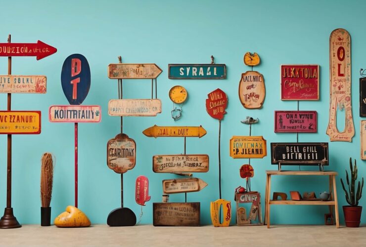 Variedade de placas decorativas para imprimir, com estilos minimalista, boho, vintage e infantil, ideal para decoração de quartos.